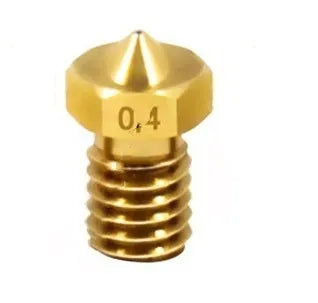 E3D M6 threaded brass 3D printer nozzle with multiple aperture size options.