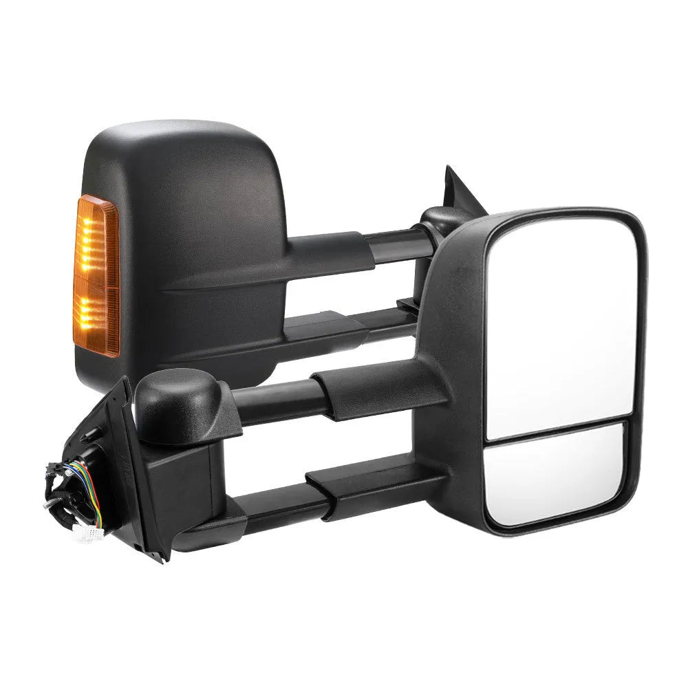 Black electric exterior rear vision mirrors with integrated turn signal indicators for Nissan NP300 D23