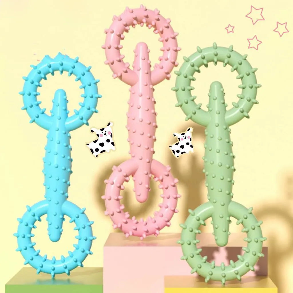 Blue TPR dog chew toy ring measuring 16cm across for puppy teething