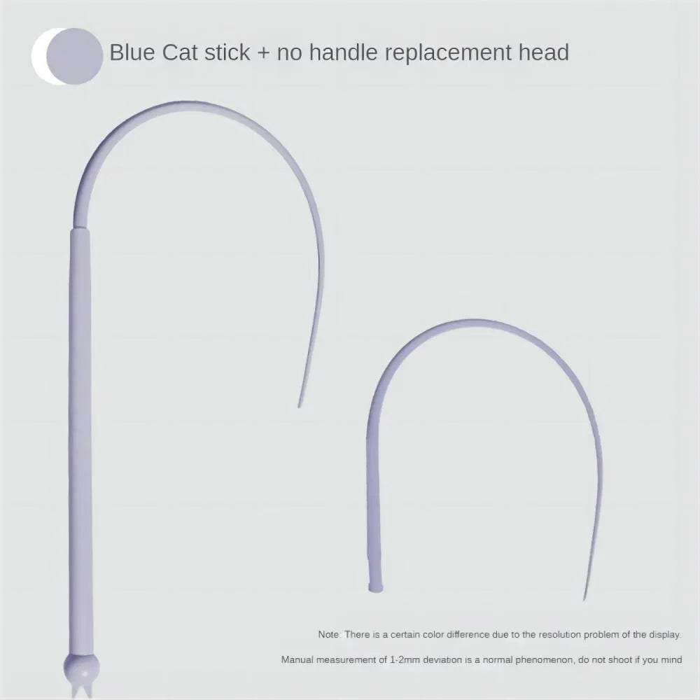 Blue cat teaser stick with silicone mouse tail and cat head design for interactive play