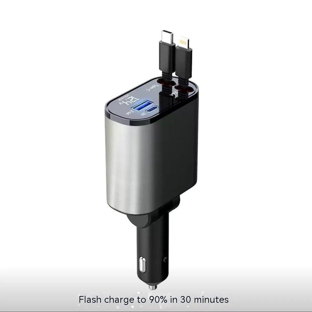 Automatic retractable car charger with QC3.0 fast charging and universal headband for vehicle cigarette lighter sockets