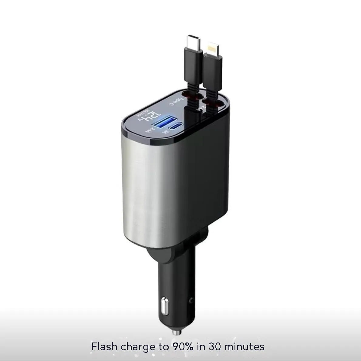 Automatic retractable car charger with QC3.0 fast charging and universal headband for vehicle cigarette lighter sockets