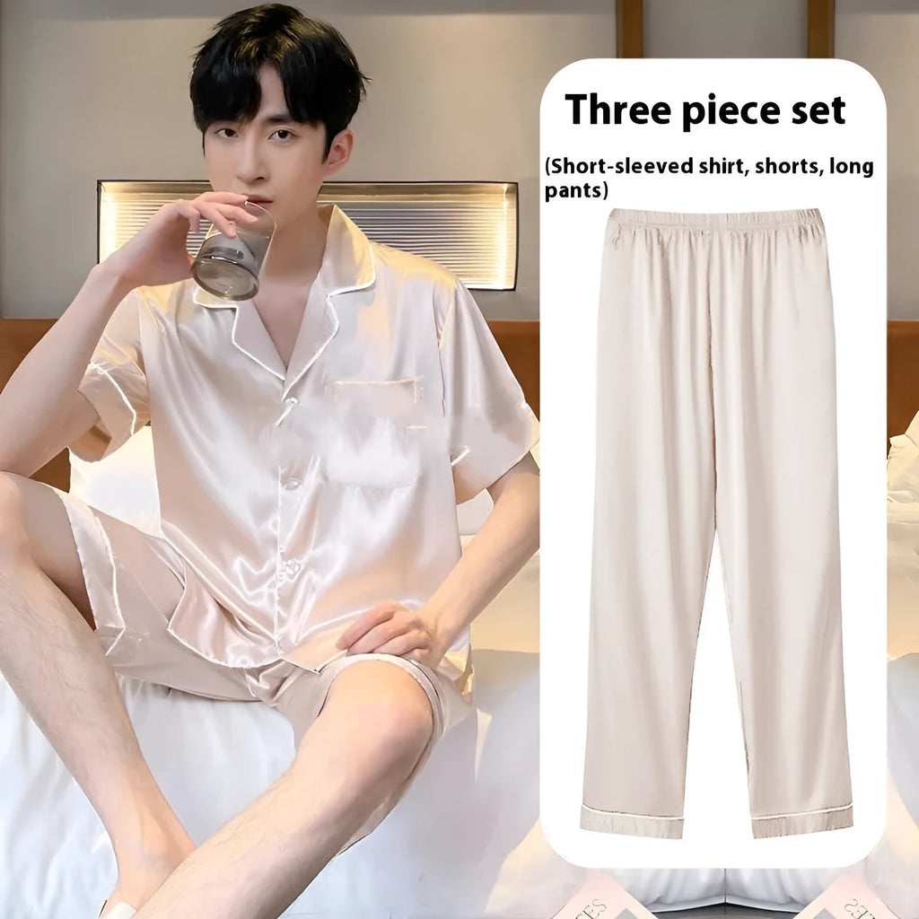 Men's thin ice silk three-piece home wear suit in a choice of colours