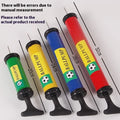 Plastic manual hand pump with four nozzles for sports balls and balloons.