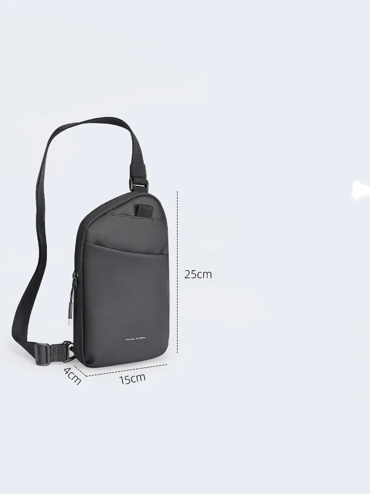 Men's black Oxford cloth crossbody bag with reinforced sewing thread construction