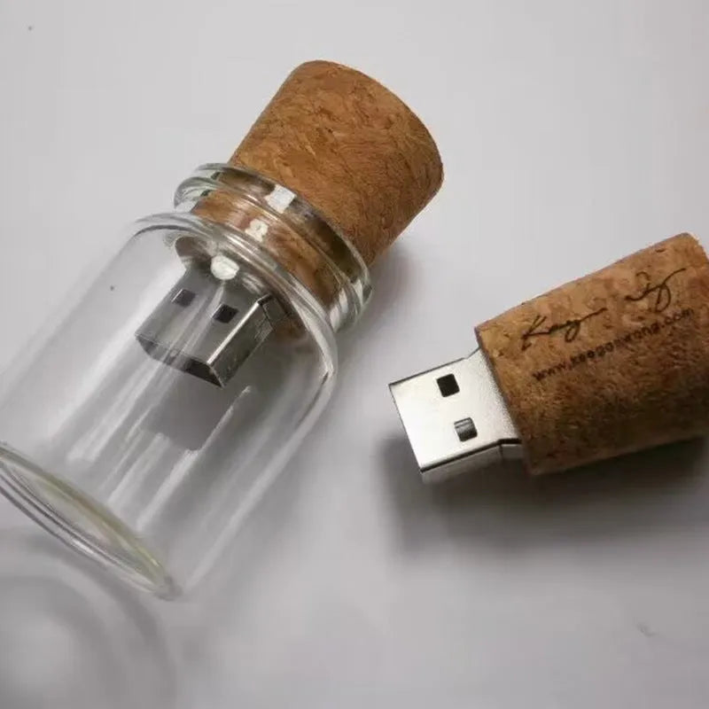 Wooden Wish Drift Bottle USB flash drive with transparent design measuring 60x28mm