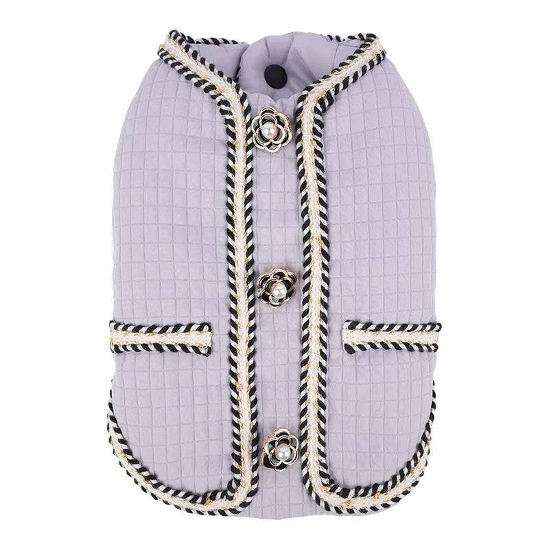Quilted polyester pet coat with cartoon print in black colour available in multiple sizes