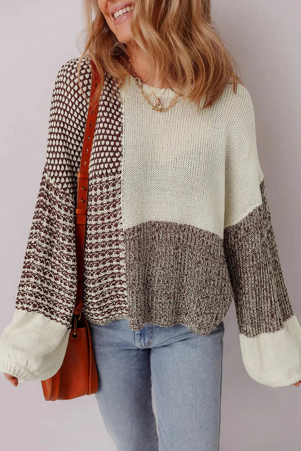 Dark khaki women's loose sweater with back tie and drop shoulders