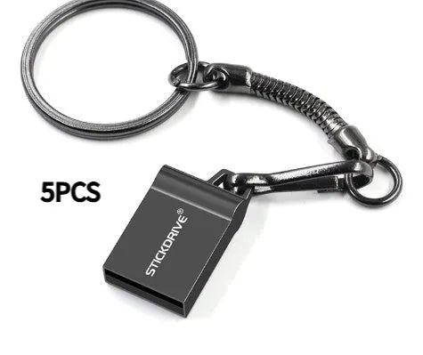 Metal USB flash drive on a keyring lanyard with silver finish
