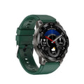 Bluetooth sports watch with round AMOLED screen and silicone strap showing heart rate monitoring display