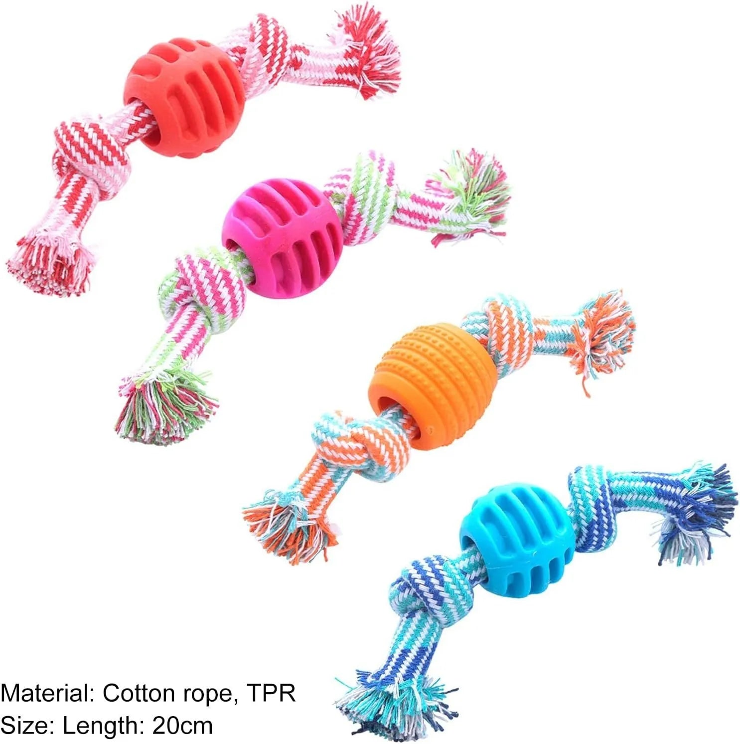 Blue molar-shaped dog chew toy with rope strands for dental cleaning