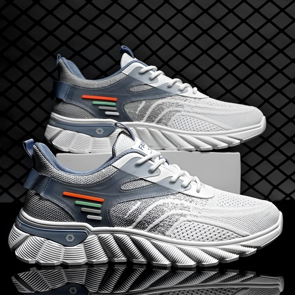 Men's white blue platform casual running shoes with mesh upper and cross shoulder straps