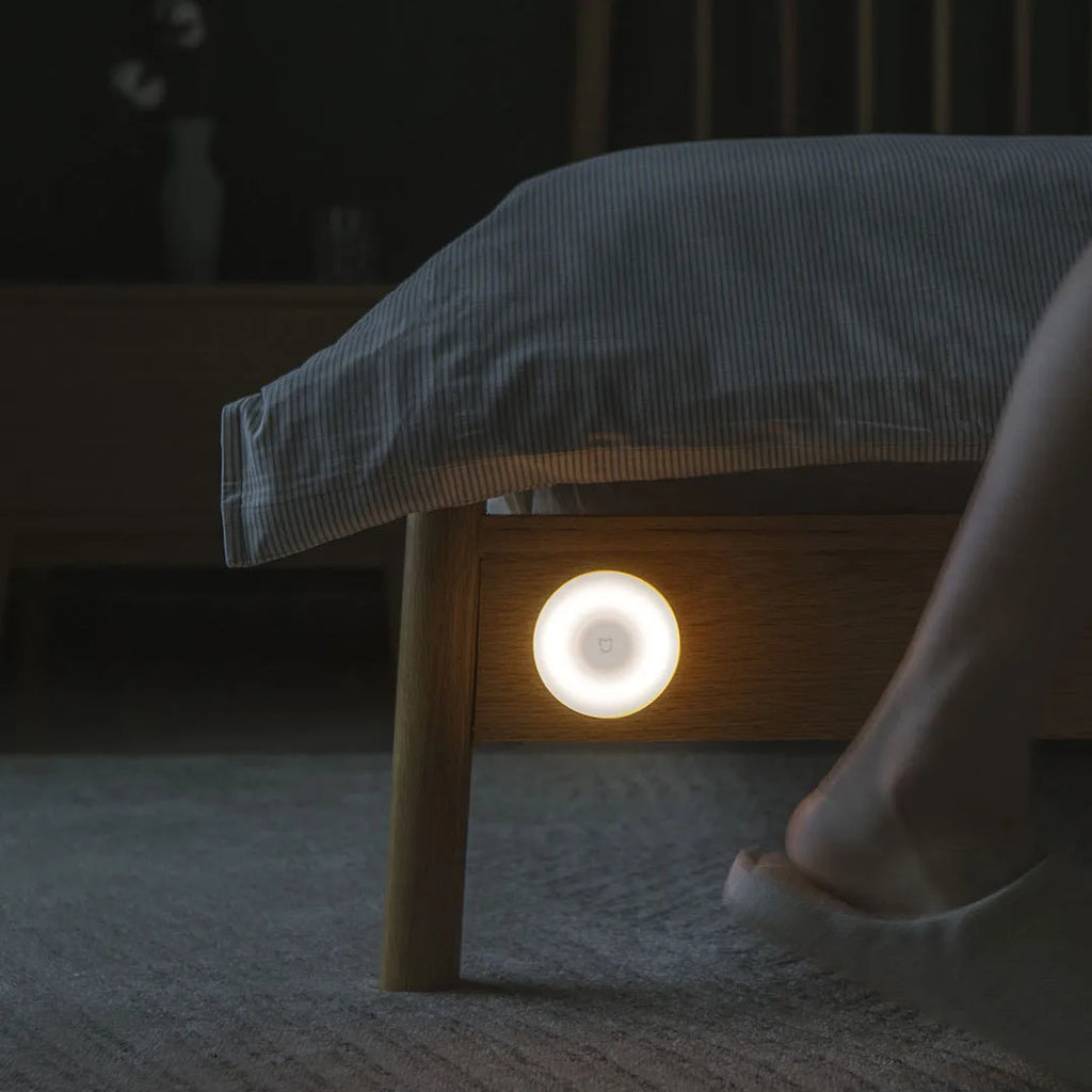 White modern bedside table lamp with Bluetooth and motion sensor features