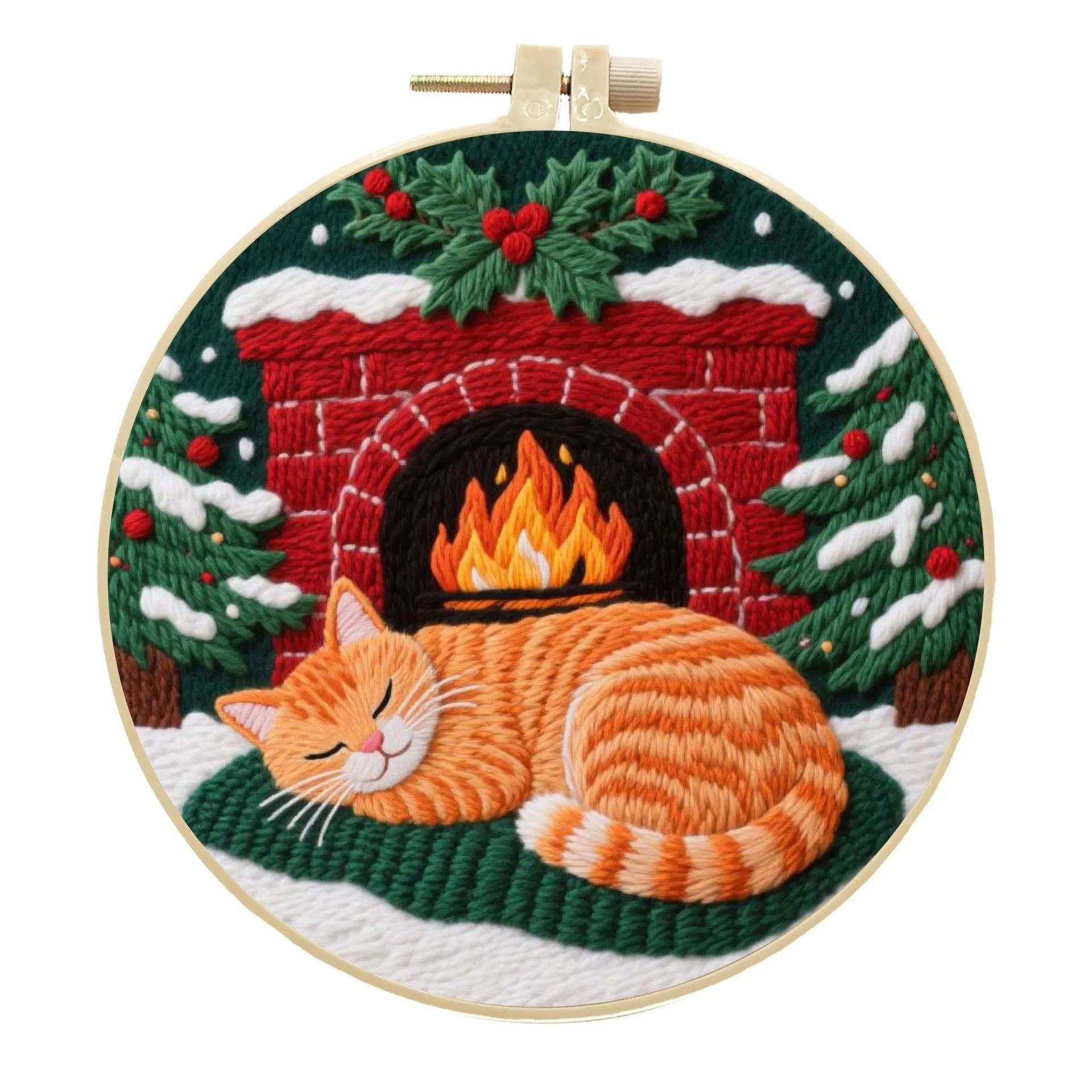 Embroidery material package showing autumn fruit pattern on cotton linen fabric with imitation bamboo frame