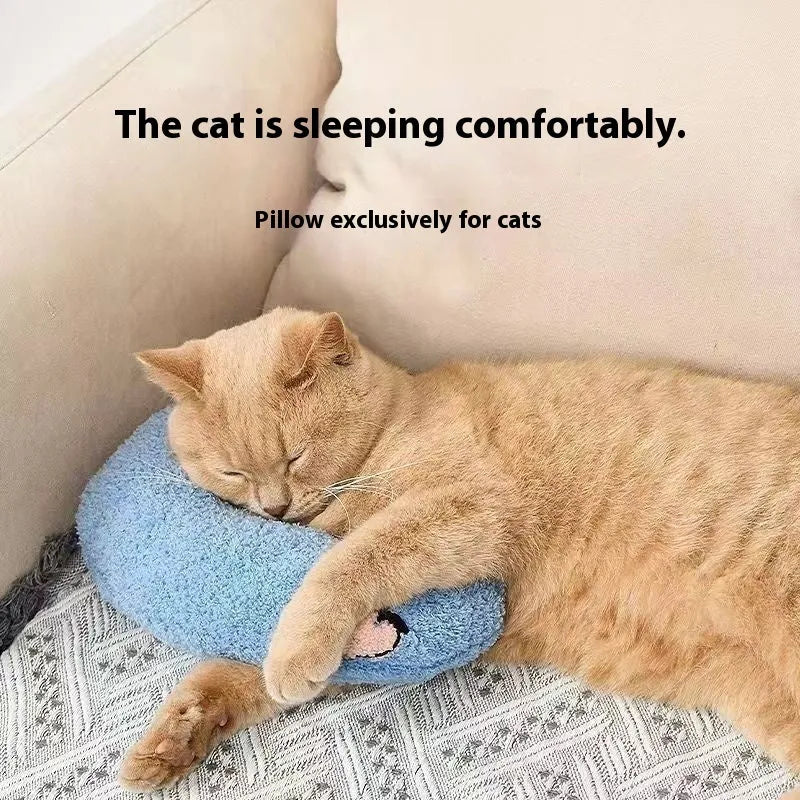Cat sleeping mat with U-shaped neck protection pillow in blue question mark design