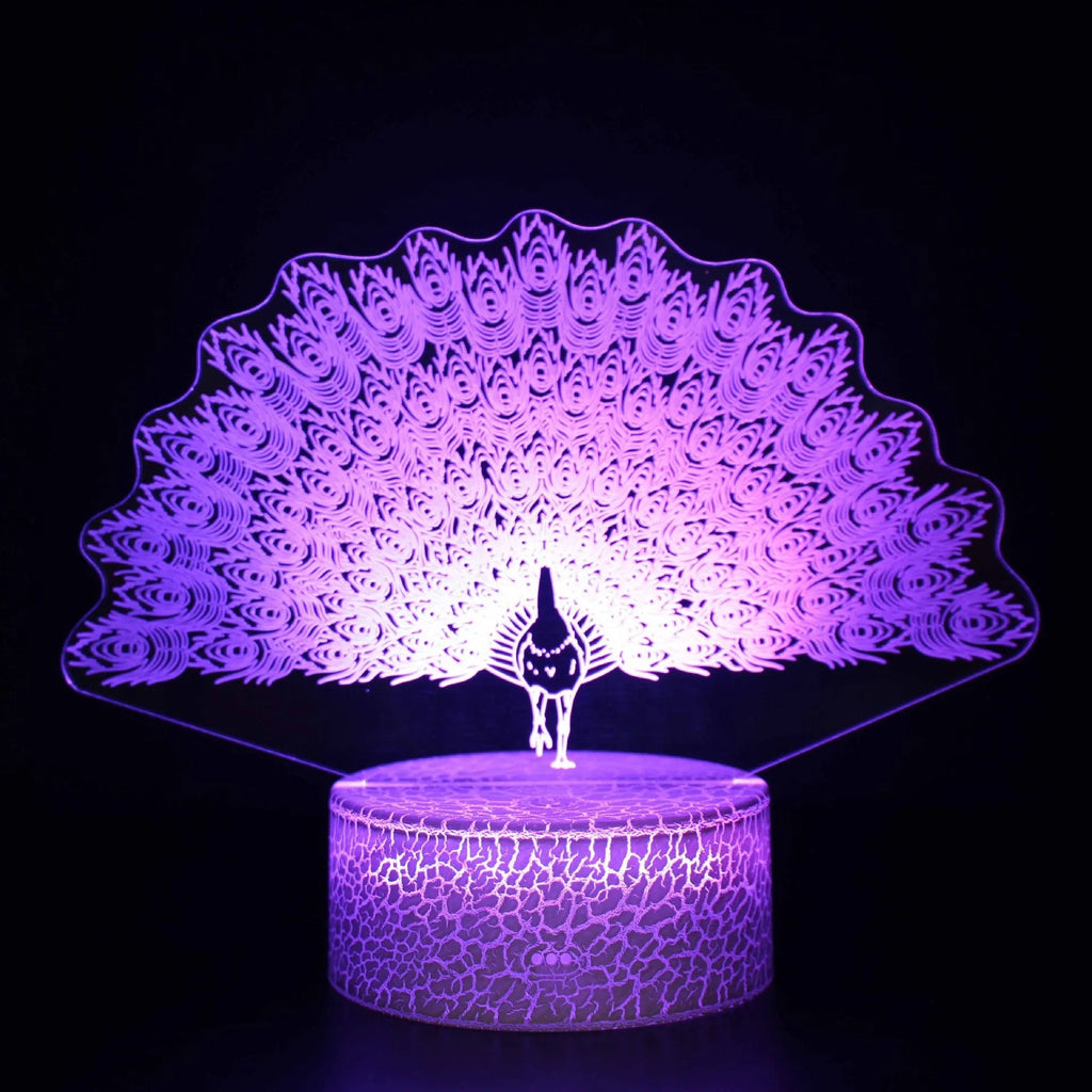 Acrylic 3D colourful touch USB table lamp with crack base design and LED light on a desk.