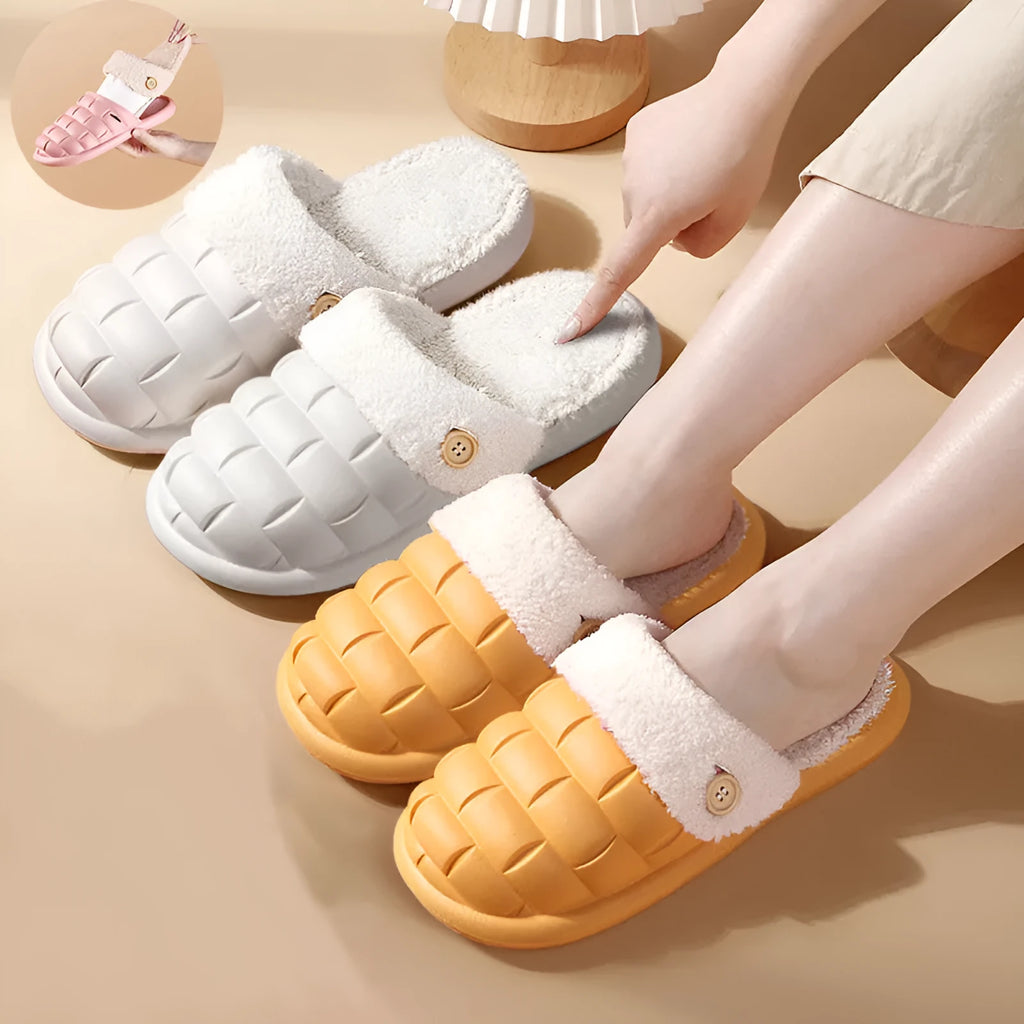 EVA detachable plaid slippers with plush lining in pink colour for women