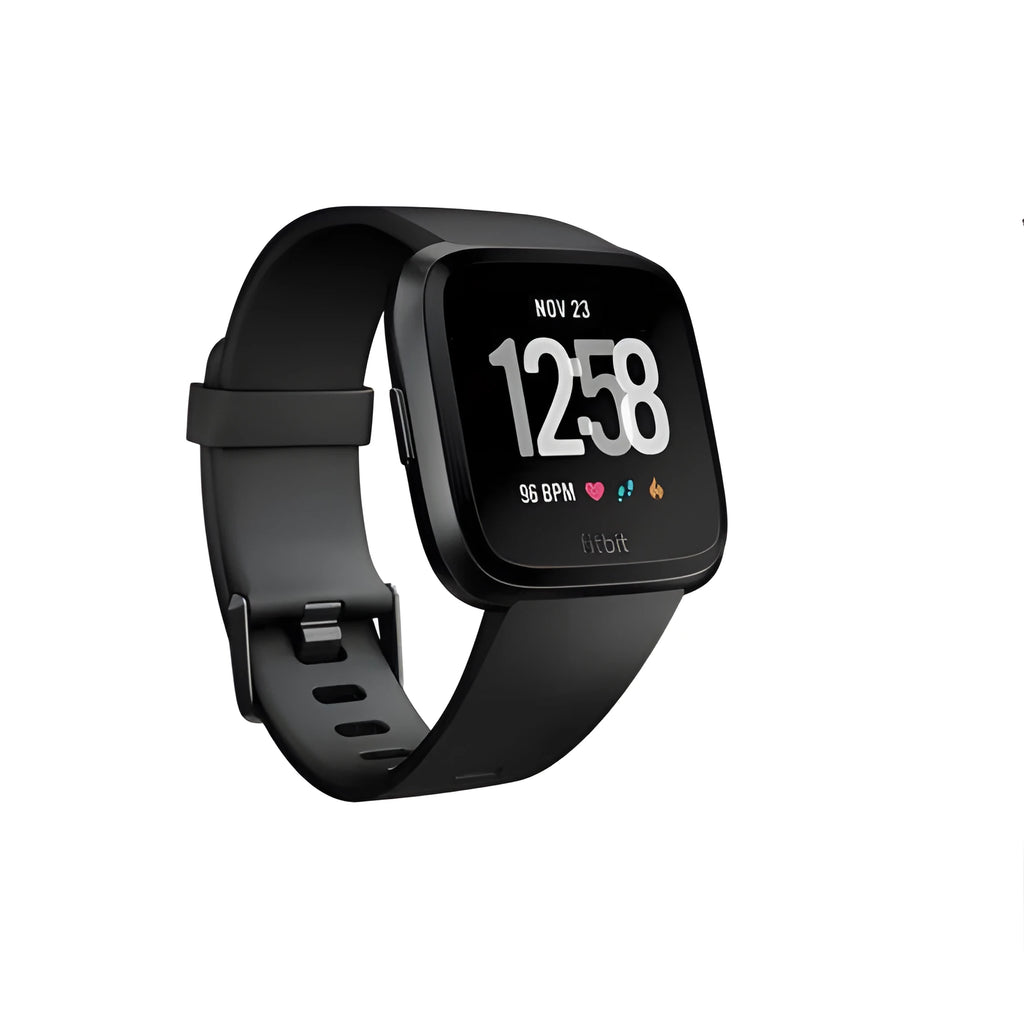 Black waterproof smart watch with heart rate monitoring and sleep tracking on silicone wrist strap