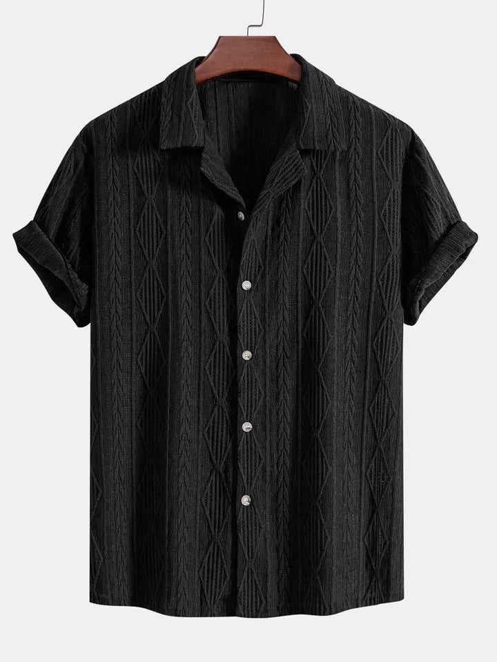 Men's loose casual cardigan shirt in black, green or white with short sleeves for summer beachwear