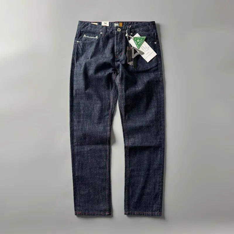 Men's primary colour straight leg denim jeans with a mid waist fit on a neutral background.