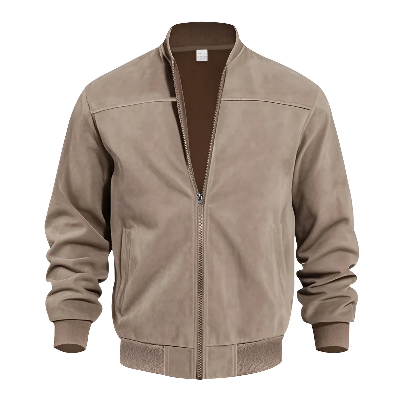 Men's plus size casual suede-look zipper jacket in multiple colour options on a hanger.