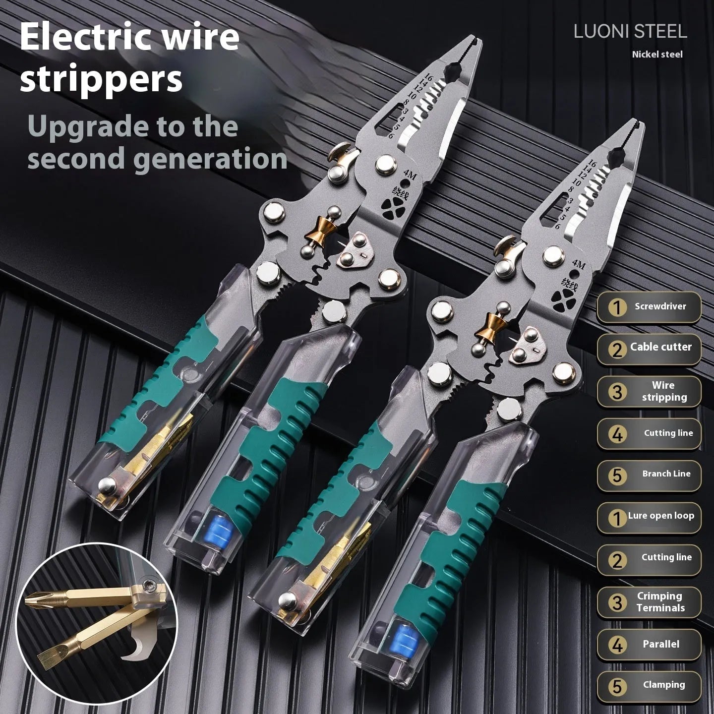Thickened electric pointed wire stripper pliers with Luo ni steel cutting edge and rust prevention finish, 8.8 inch length