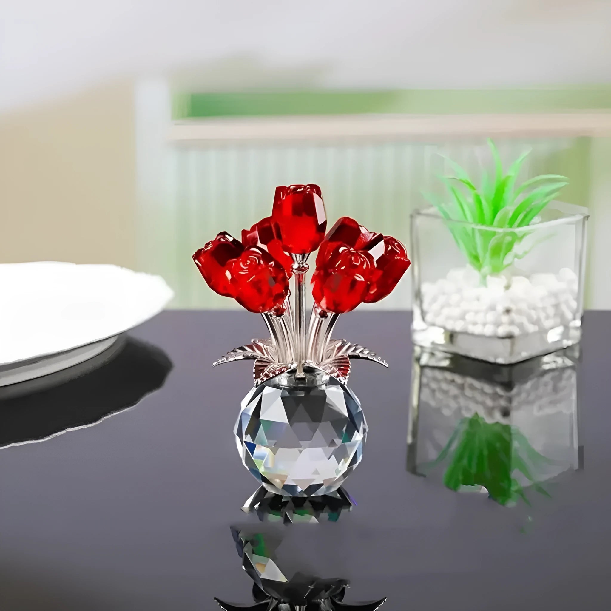Crystal rose geometric ornament with wire drawing texture in Chinese-style design