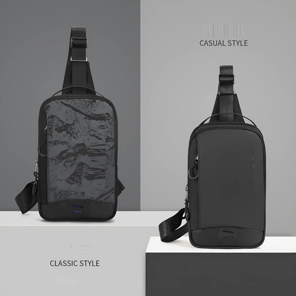 Casual black TPU camouflage chest bag with single shoulder strap and external pockets