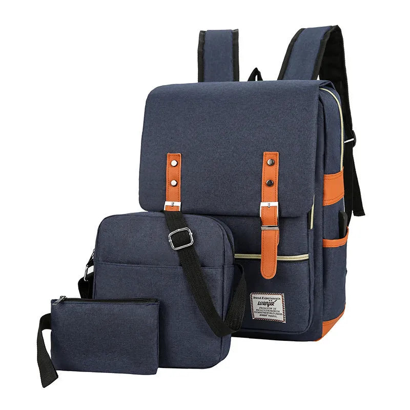 Three-piece large capacity business backpack in Oxford cloth, shown with curved shoulder straps