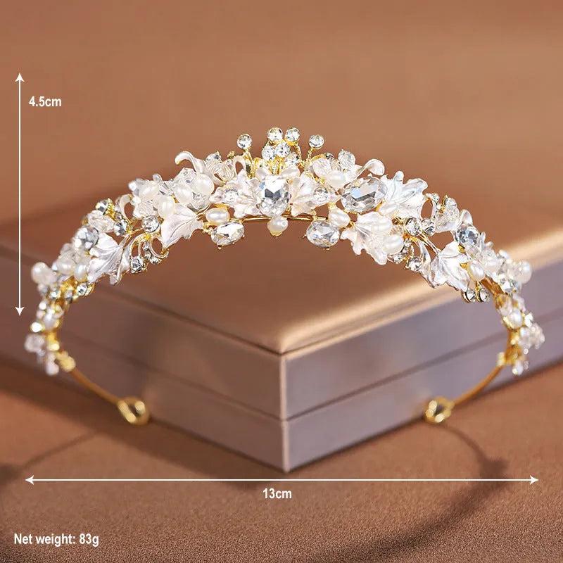 Gold or silver electroplated alloy pearl crown headdress for women's formal events