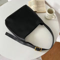 Women's soft PU leather shoulder bag with swing threads in black ribbon and brown with packet styles