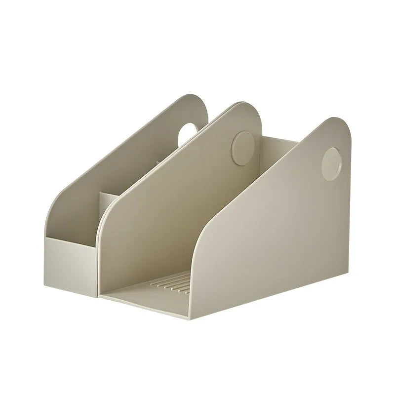 Desktop storage box with two grids for documents and stationery in milk coffee colour