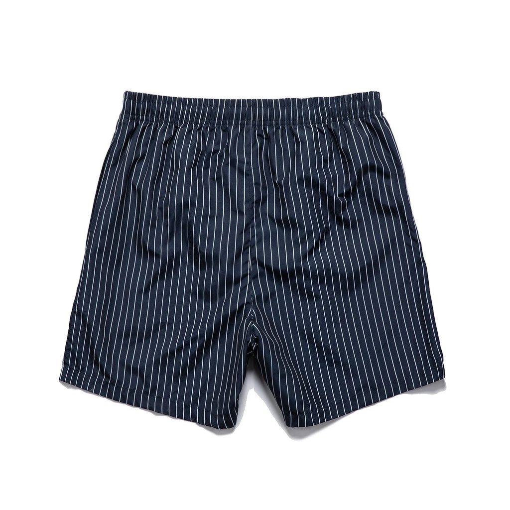 Men's striped beach shorts in polyester blend fabric with triangle lining