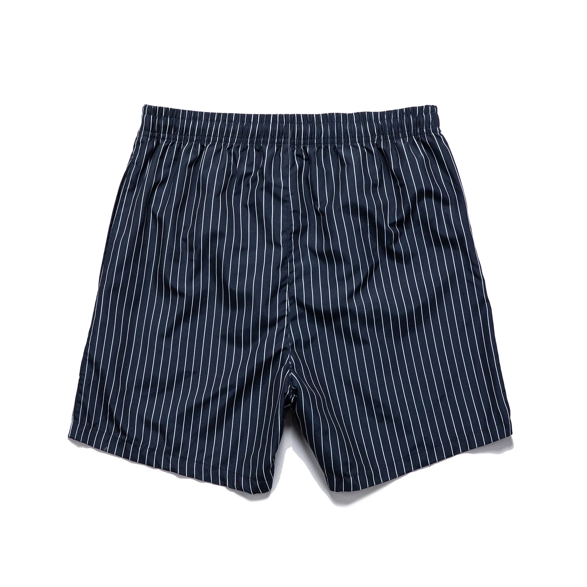 Men's striped beach shorts in polyester blend fabric with triangle lining