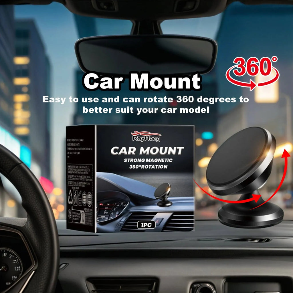 Magnetic car foldable phone holder in black ABS with dimensions 3.2x3.5cm on a car dashboard