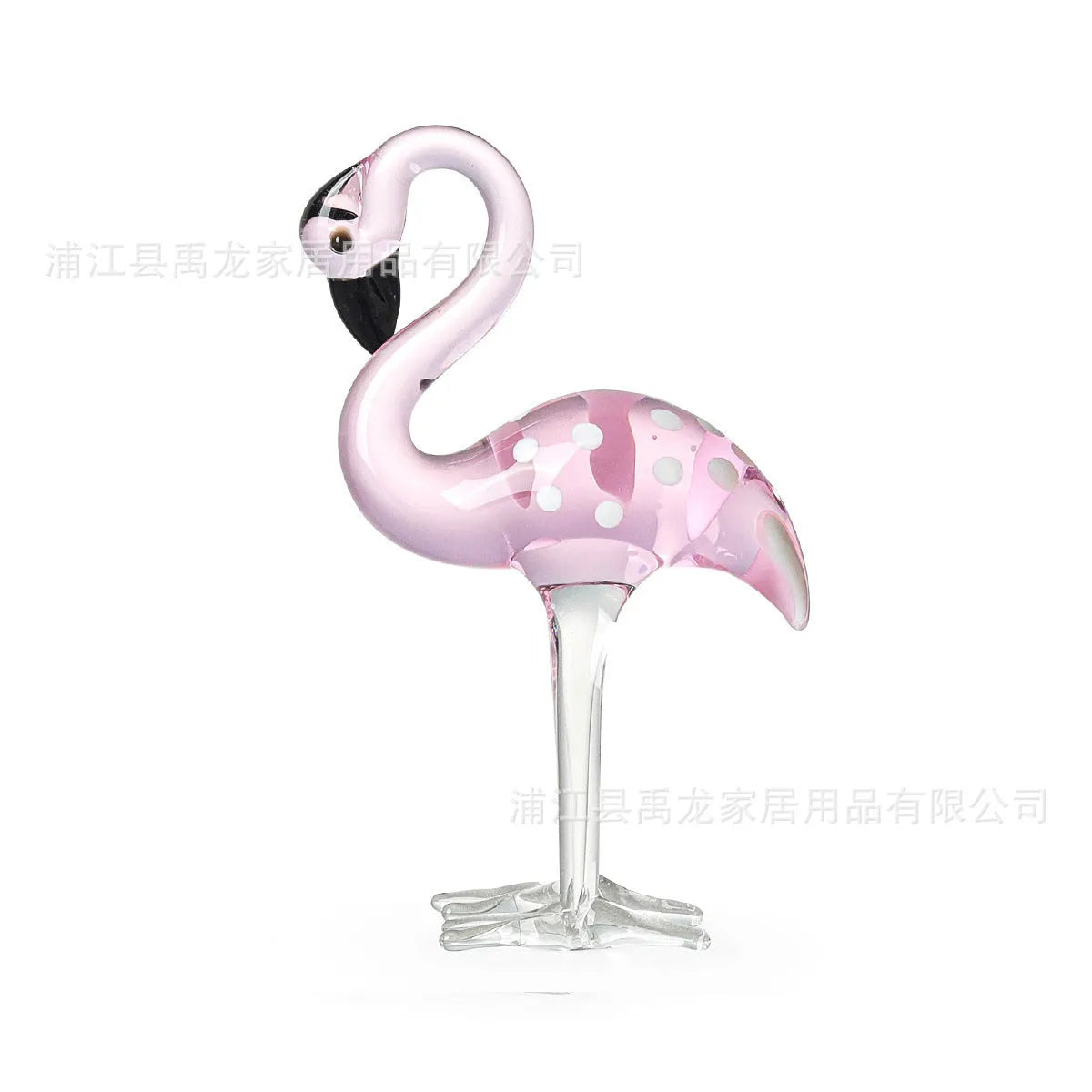 Pink crystal flamingo decorative ornament on table with modern minimalist style