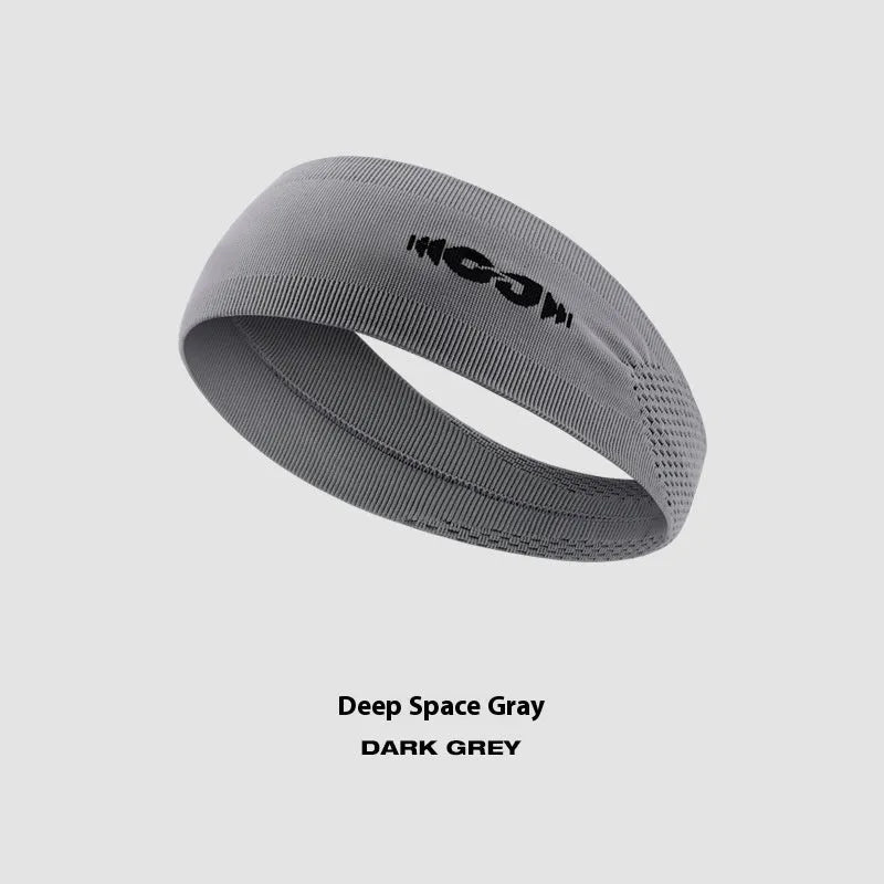 Seamless knitted sports hair band in black, grey, and blue colours for running and cycling.