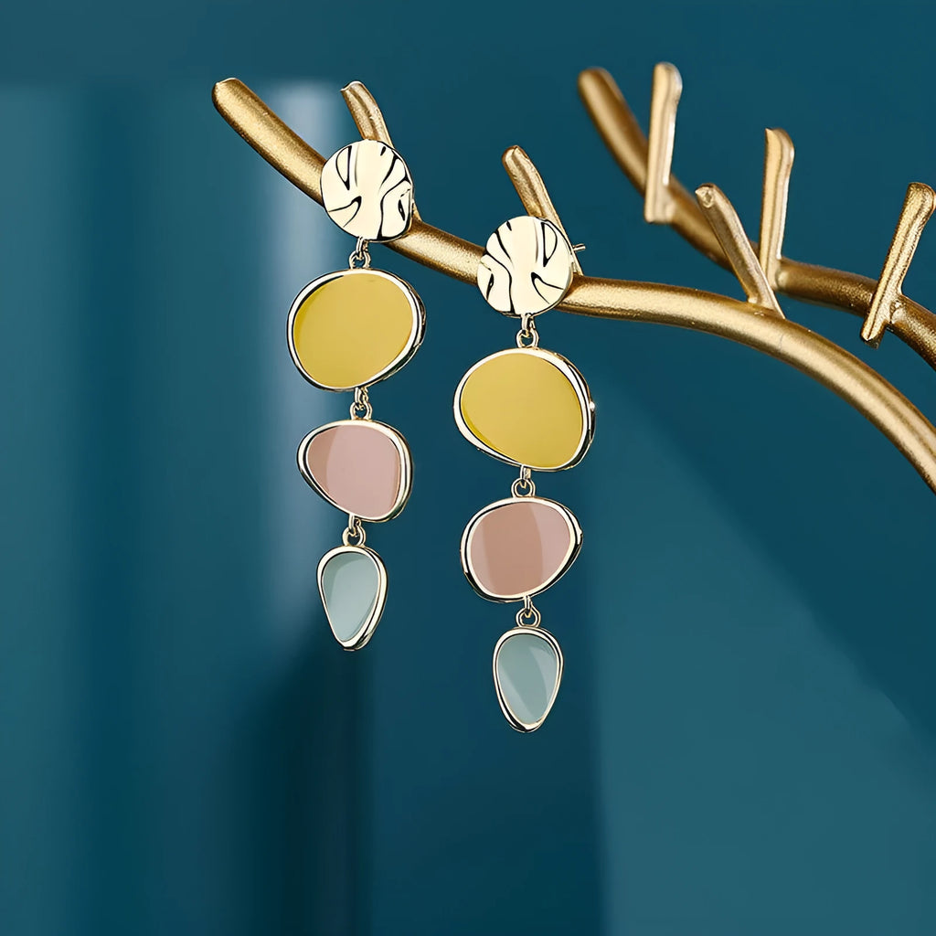 Sterling silver alloy Morandi oil drip wafer earrings with vintage disc design