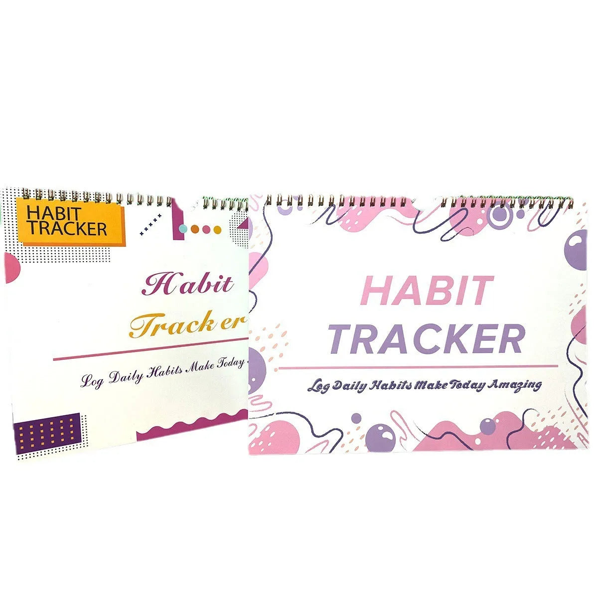 Habit tracking planner showing 12 internal pages in A4 21x28cm size with colour options