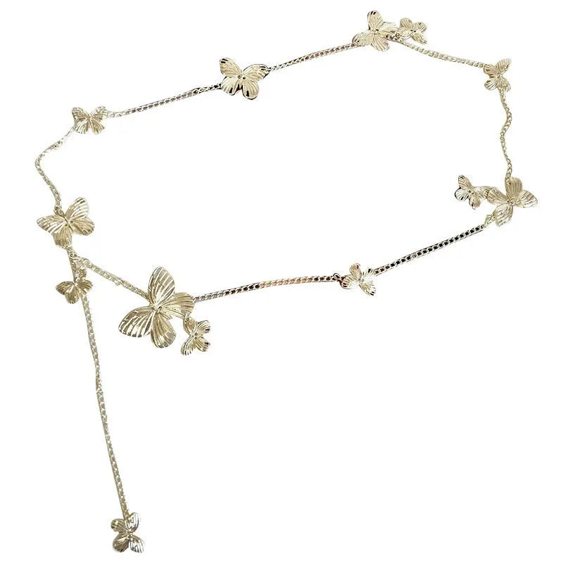 Golden butterfly waist chain alloy accessory 104cm length silver or gold colour retro design