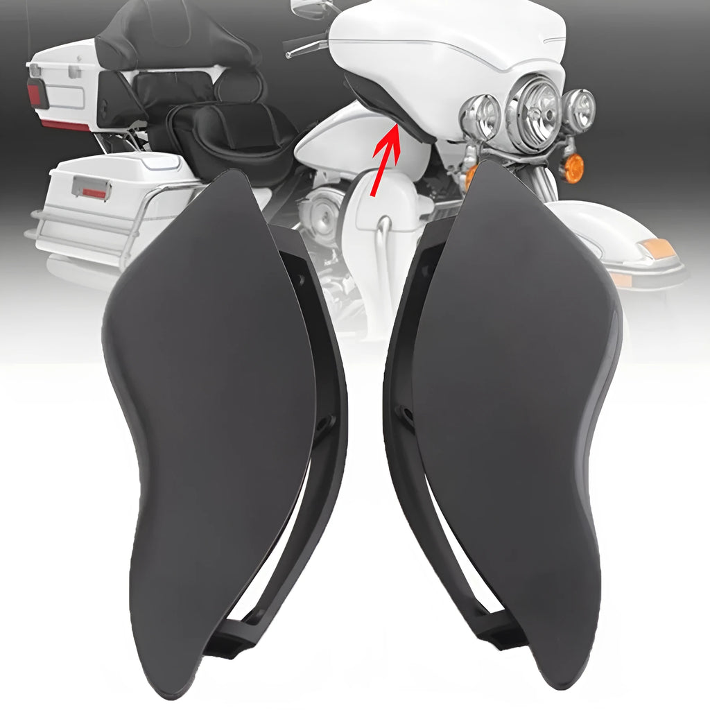 Pair of smoked ABS plastic windshield side wing extensions for Harley Davidson Glide motorcycles