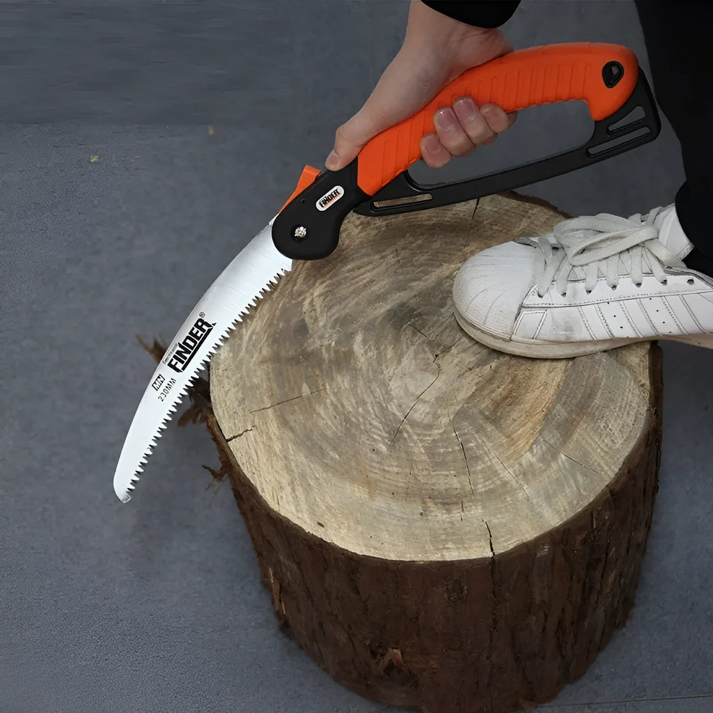 230mm folding garden saw with TPR grip handle and steel blade extended
