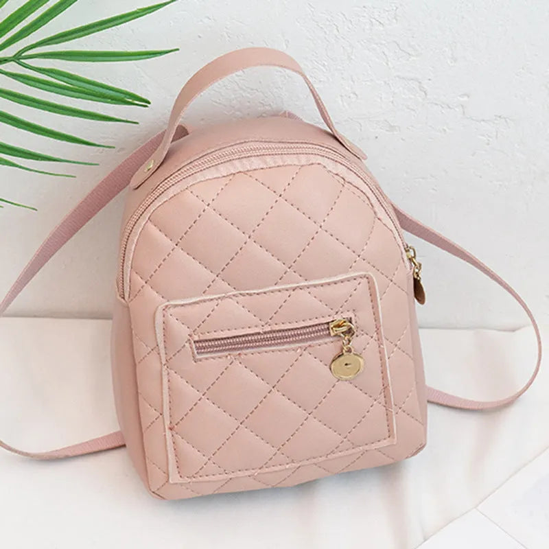Girls' Korean style embroidered hard square backpack in PU material measuring 16x7x19cm