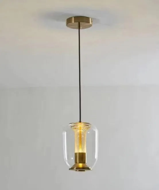Nordic minimalist chandelier with glass shade in clear, cognac, or smoky grey colour