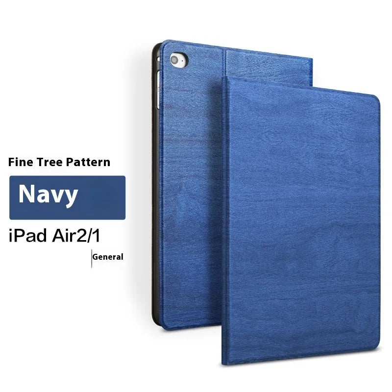 Universal Apple iPad protective cover in imitation leather with sleep bracket function, shown in sapphire blue colour