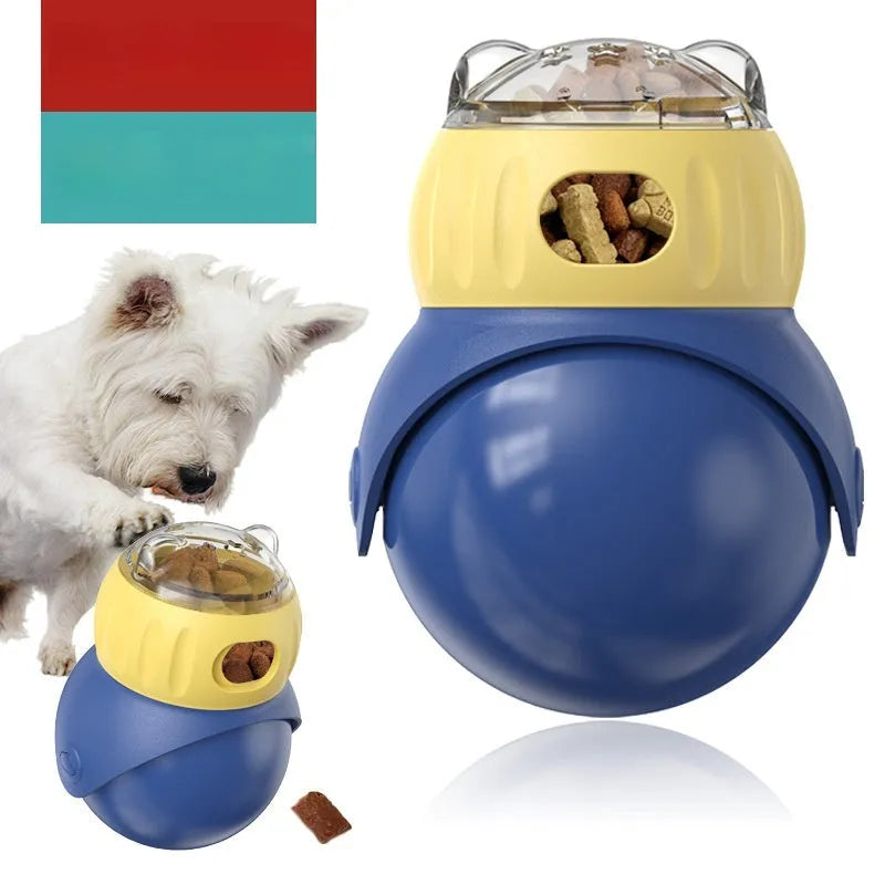 Owl-shaped tumbler cat puzzle feeder in Morandi yellow and blue colours