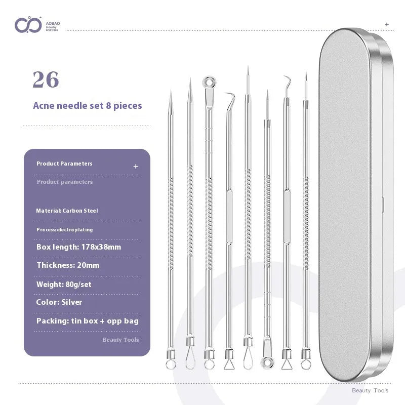 4-piece metal acne needle set with ultra fine pointed tips for precise skin treatment applications