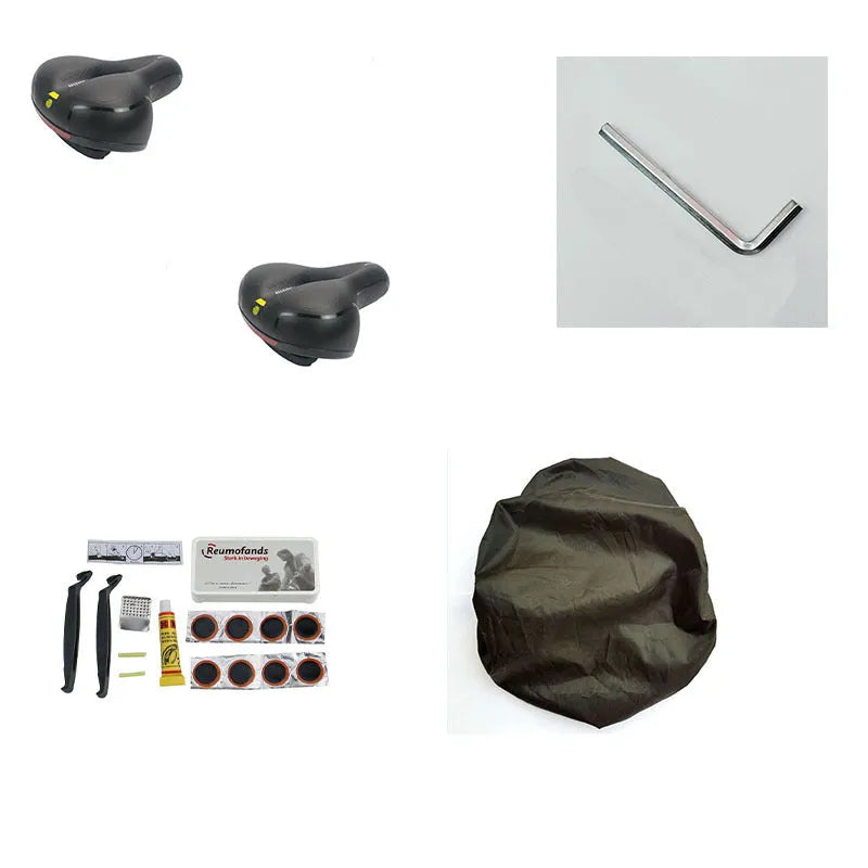 Bicycle cushion set with silicone padding, waterproof cover, 6mm wrench and tyre patch kit