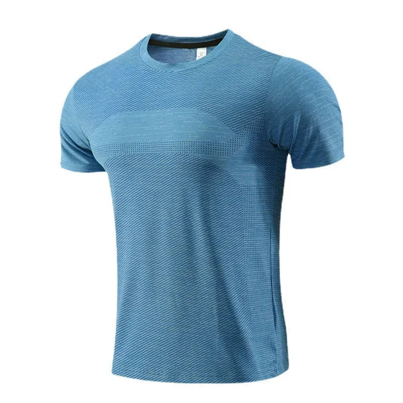Short sleeved red running t-shirt for sports, made from polyester spandex fabric.