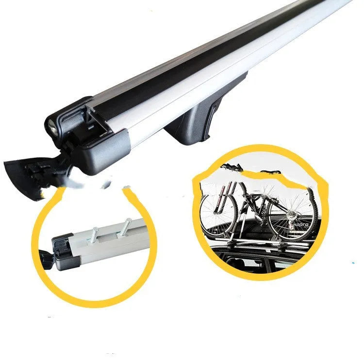 Alloy roof rack crossbars for a General Motors SUV, shown with adjustable length.